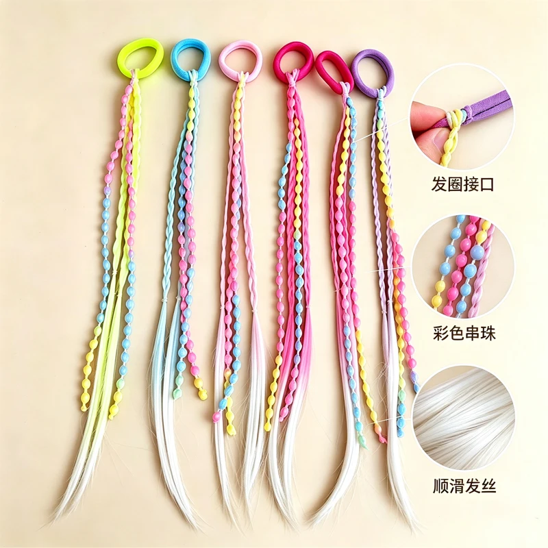 Schöne Mädchen geflochtene Perücke Pferdeschwanz Stirnband Gummi Haarbänder Kinder Haarschmuck Haarschmuck – Detail 3