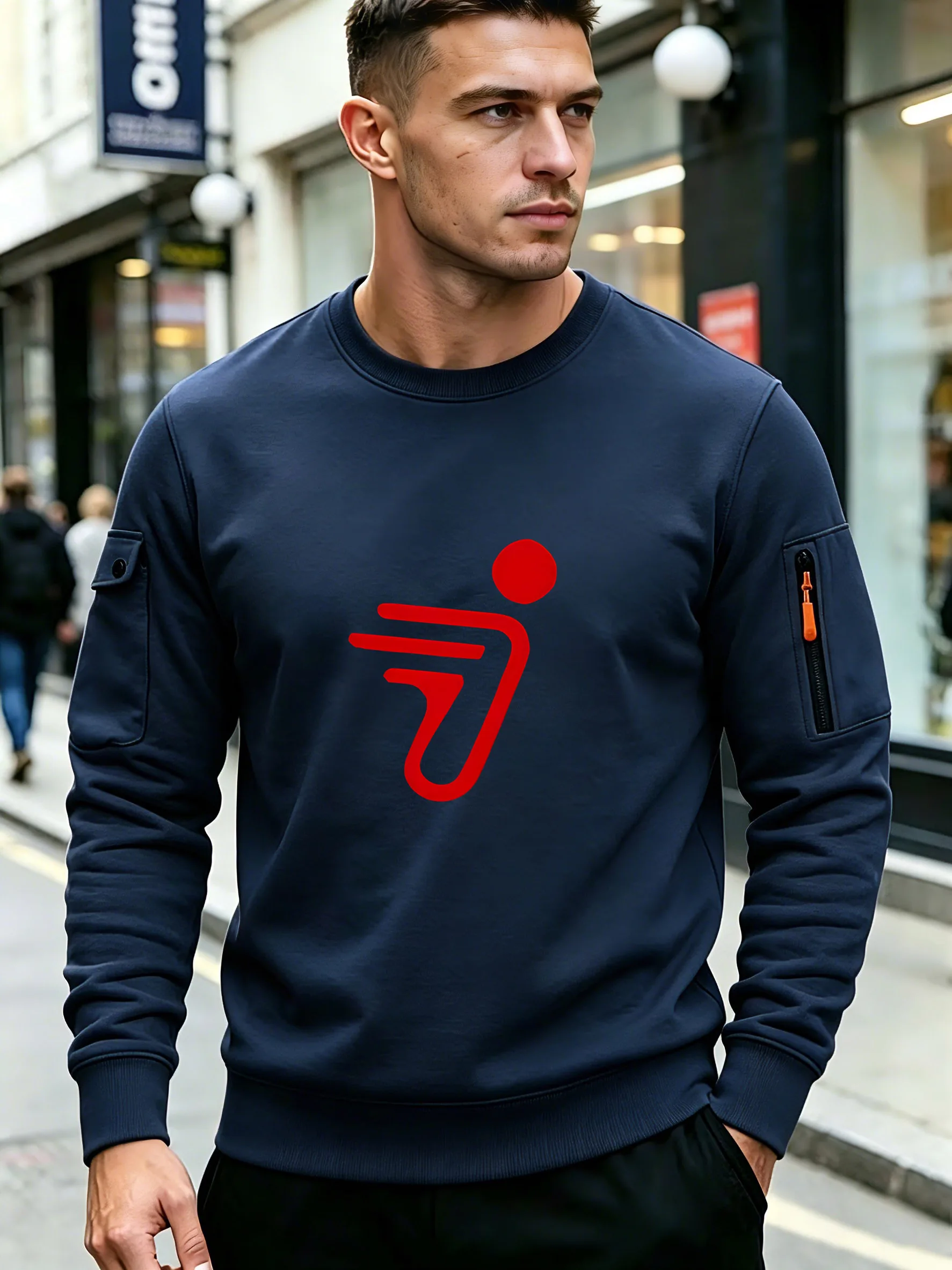 Men Crew Neck Sweatshirt Contrast Stitch Detail Long Sleeve Loose Solid Casual Vintage Pullover Tops Autumn Winter Daily Wear