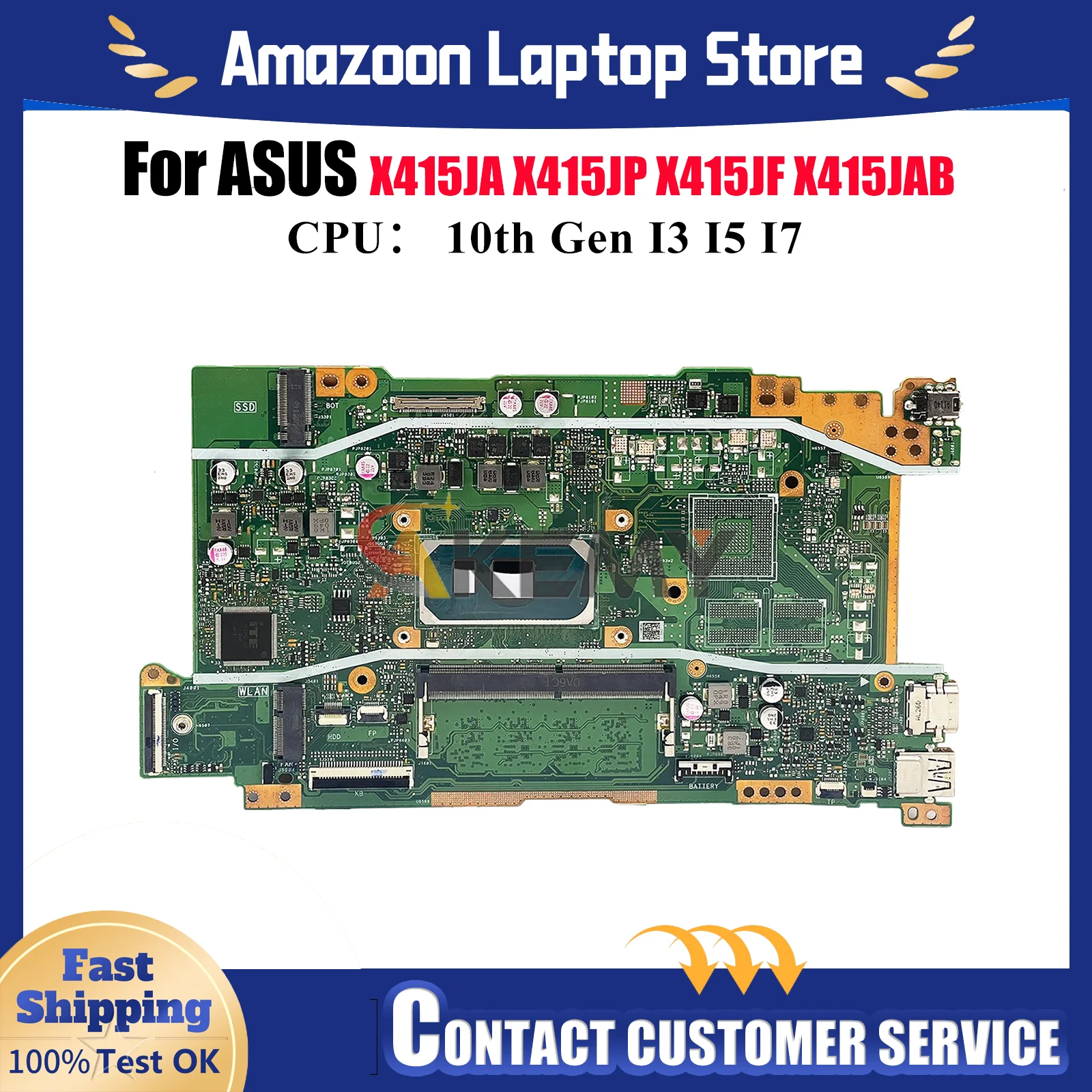 

X415JA Laptop Motherboard For ASUS VivoBook V4200J A416J V5200J X415JA X415J X415JP X415JAB X415JF Mainboard With I3 I5 I7 CPU