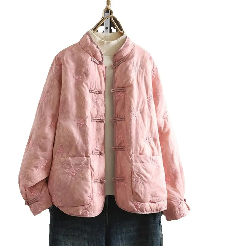 Women's New Chinese National Style Loose Cotton-padded Jacket Winter Casual Stand-up Collar Embroidered Thick Retro Buckle Coat