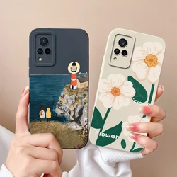 For VIVO V21 4G 5G Phone Case Flower Cartoon Pattern Liquid Silicone Shell For VIVOV21 V 21 4G 5G Fashion New Design Funda Shell