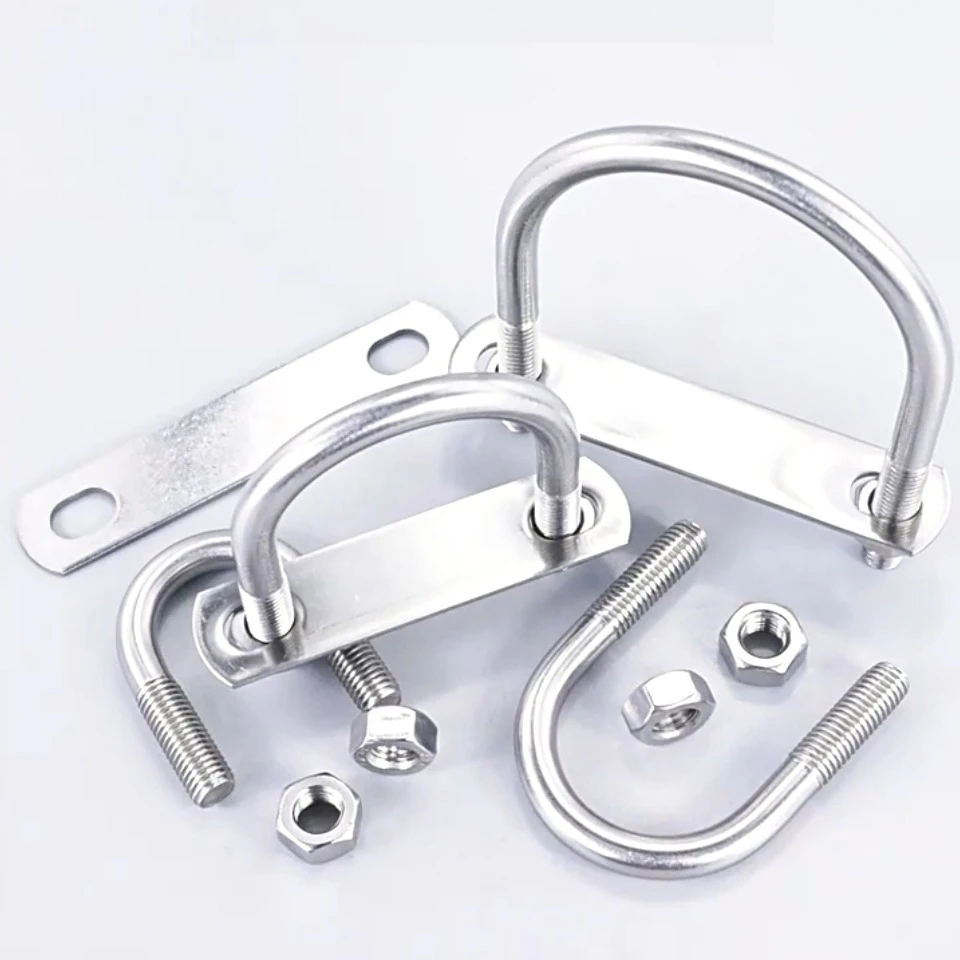 4pcs M6 304 stainless steel U-bolt screw with nut baffle, U-shaped clamp, embedded pipe clamp, pipe clip, fixing U-type fastener