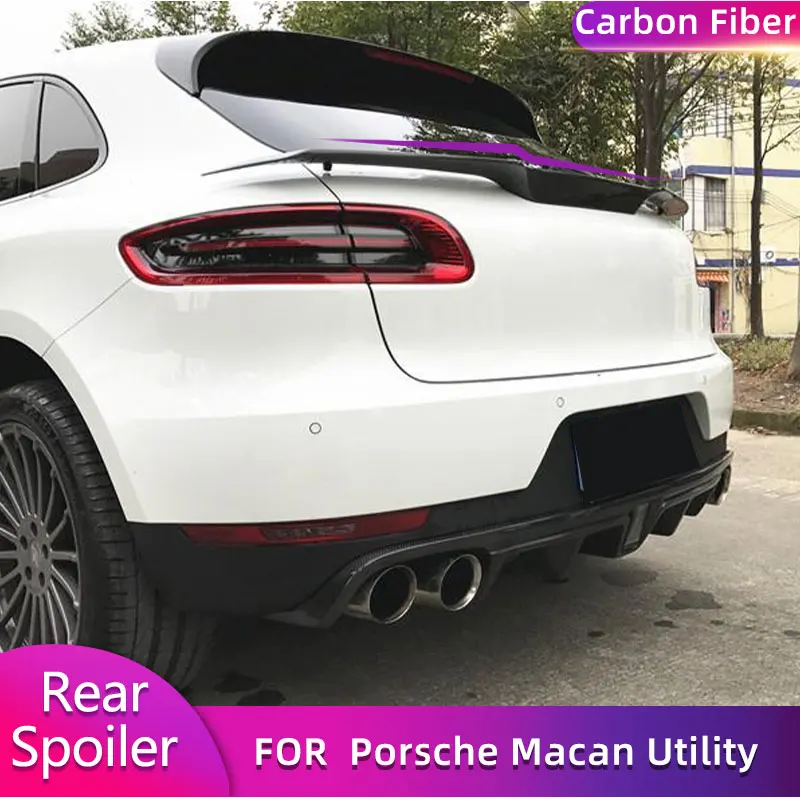 Carbon Fiber Rear Trunk Spoiler Wings for Porsche Macan S Turbo Sport Utility 4-Door 2014-2020 Car Rear Spoiler Middle Wing Lip