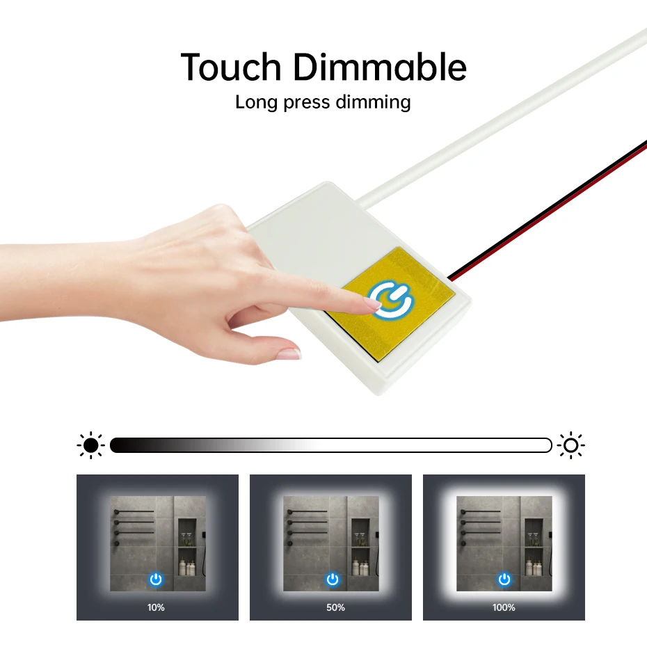 AC110-220V to DC12V 1A Touch Sensor Switch with Infinite Dimming for Bathroom Mirror Light Backlight Decoration Induction ON/OFF