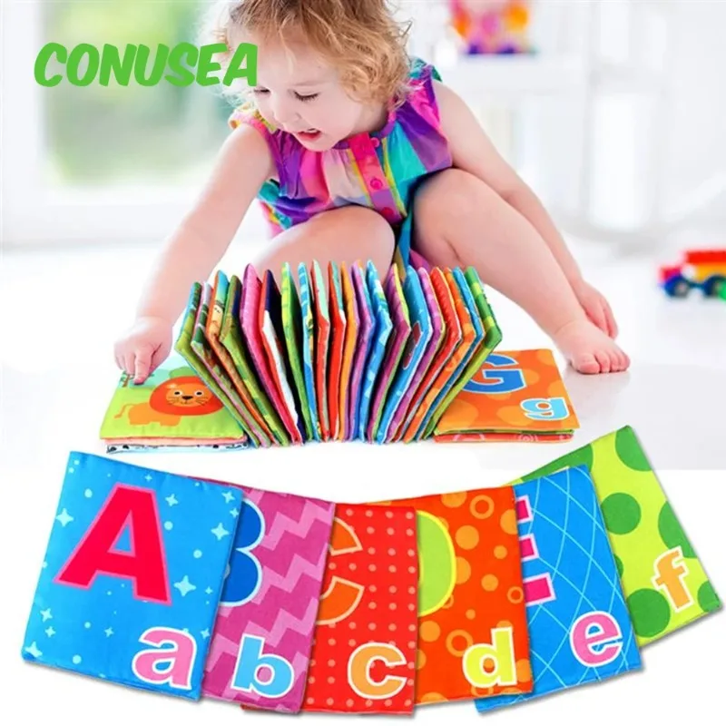 26Pcs Baby Cloth Book Soft Alphabet Cards with Cloth Storage Bag Abc Interactive Educational Montessori Early Learning Toy