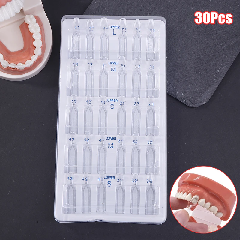 30 pçs/set caixa dental folheado molde resina composta luz curado dentes dianteiros superior e inferior dentes branqueamento ferramenta dental material