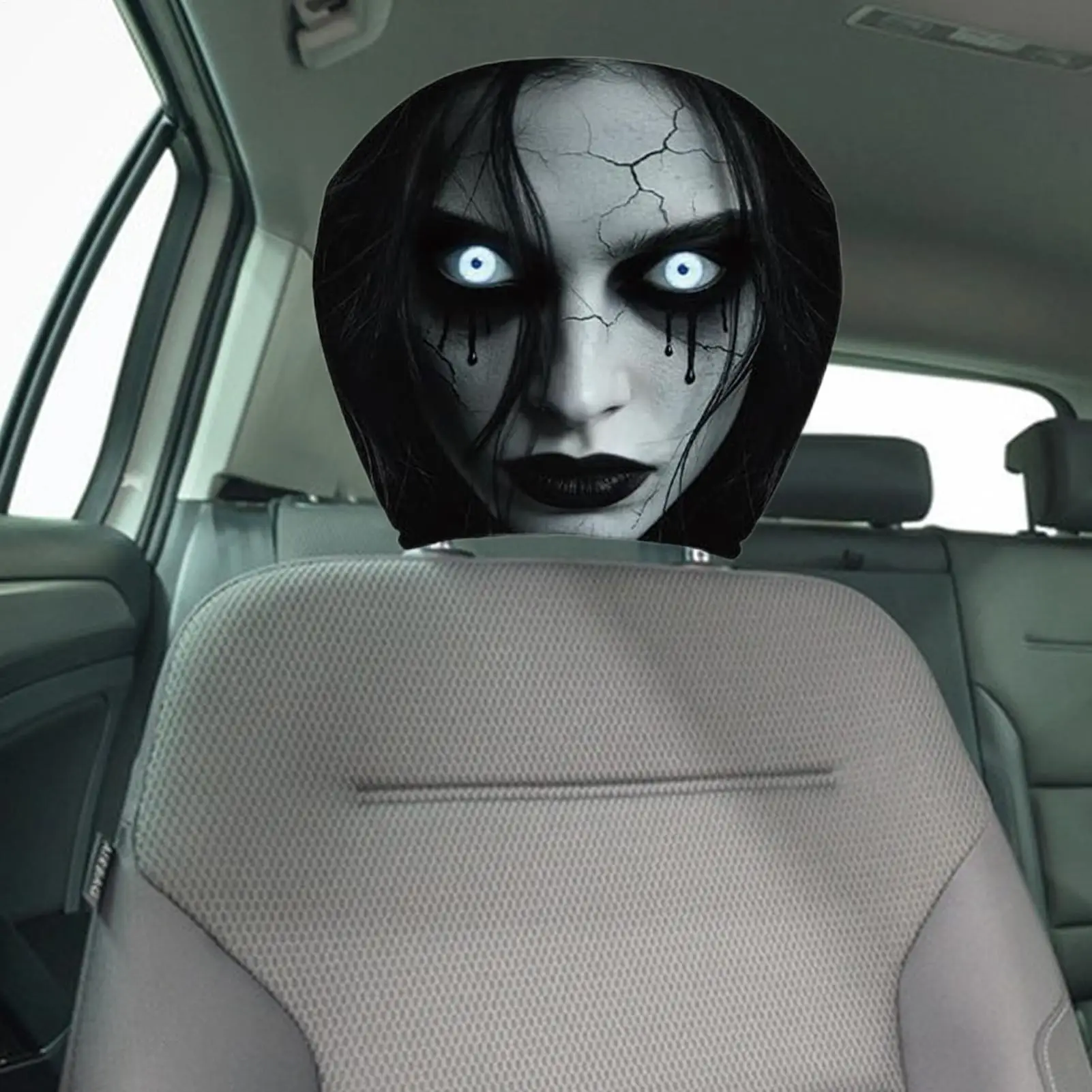 Scary Headrest Cover 2-Pieces Halloween Decoration Accessories Hilarious Car Headrest Protector for Men Women Family Friends