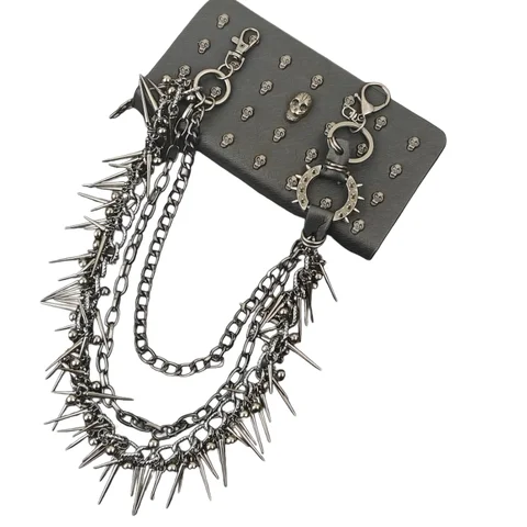 2025 가을 신상 펑크 헤비 메탈 블랙 건 플레이트 리벳 멀티 레이어 팬츠 체인 남녀 패션 액세서리