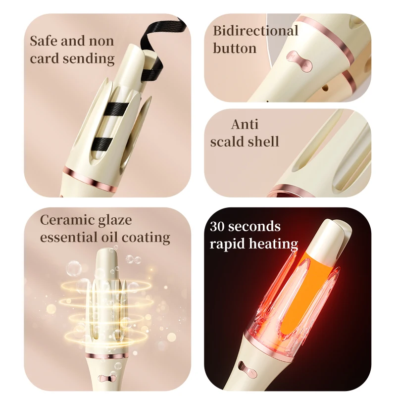 Automatic Anion Hair Curler 32mm Large Curl 4-Gear Anti-Hot Household Dormitory Ceramic Glaze 360° Rotating Wire Splints