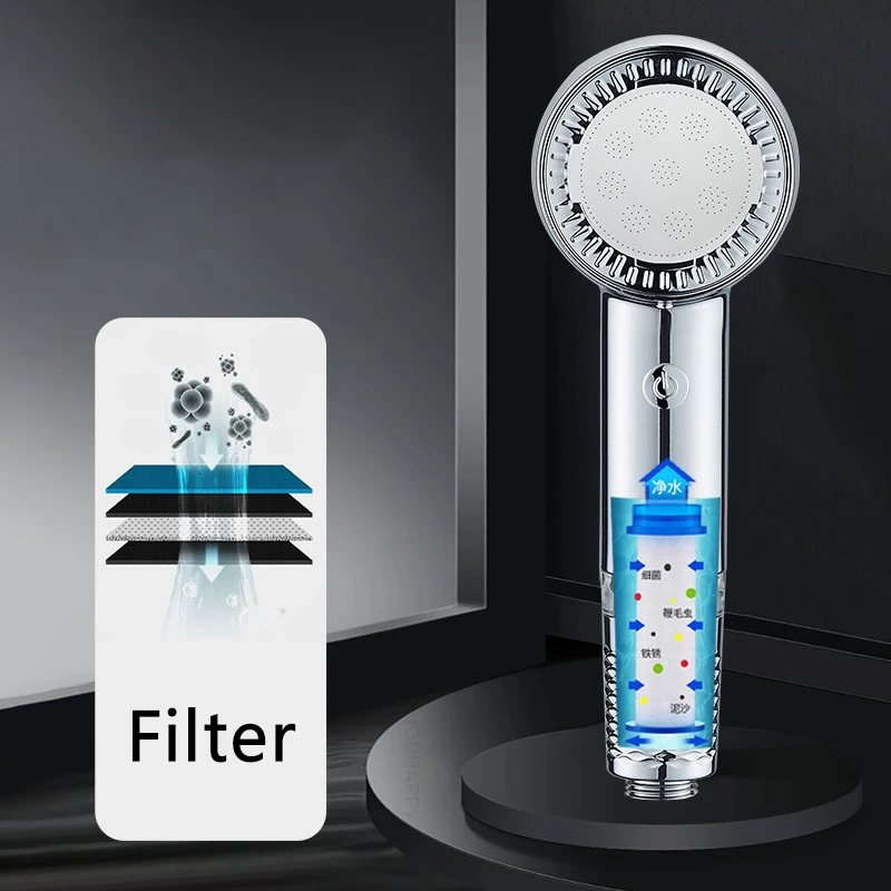 

High Pressure Shower Head with One-click Stop Handheld Portable Shower Head with Silicone Massage Nozzles Bathroom Accessories