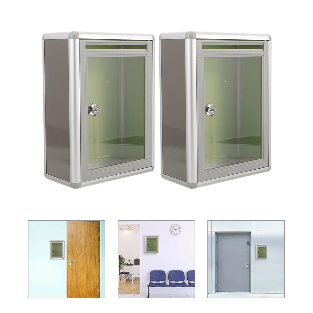 2Pcs Transparent Letter Box Metal Wall Mounted Mailbox with Lock for Office Home Use Suggestion Box for Classrooms Public Places