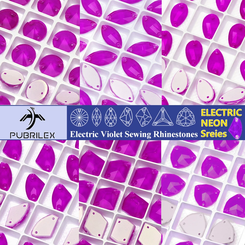 Pubrilex Neonviolette Aufnähbare Strasssteine, Abgeschrägte Elektrische Lila Glaskristalle für Bastelmaterialien und Kleidungszubehör – Detail 1
