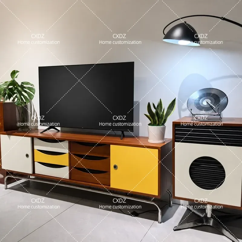 Retro TV cabinet Nordic solid wood dining side cabinet Living room audio-visual cabinet Middle ancient