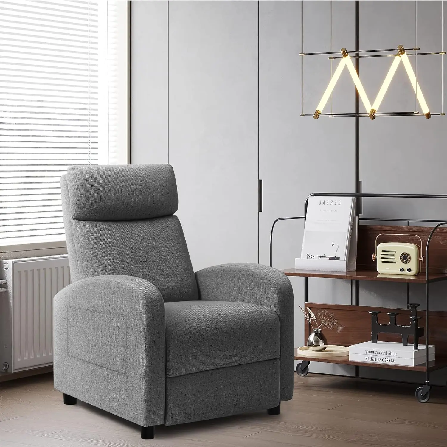 Aurora Grey Fabric Recliner Chair with Thick Cushions for Modern Living Room