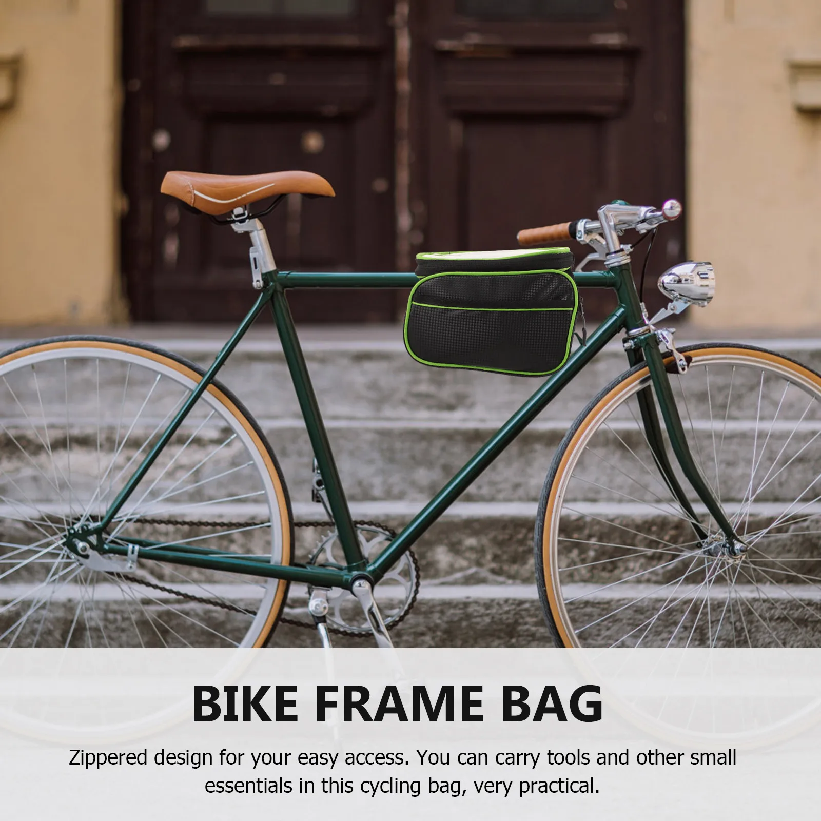 

s Waterproof Phone Bike Bag 6.2inch Black Green Large Capacity PU Material Saddle Pack Top Tube Pouch H Storage Bicycle