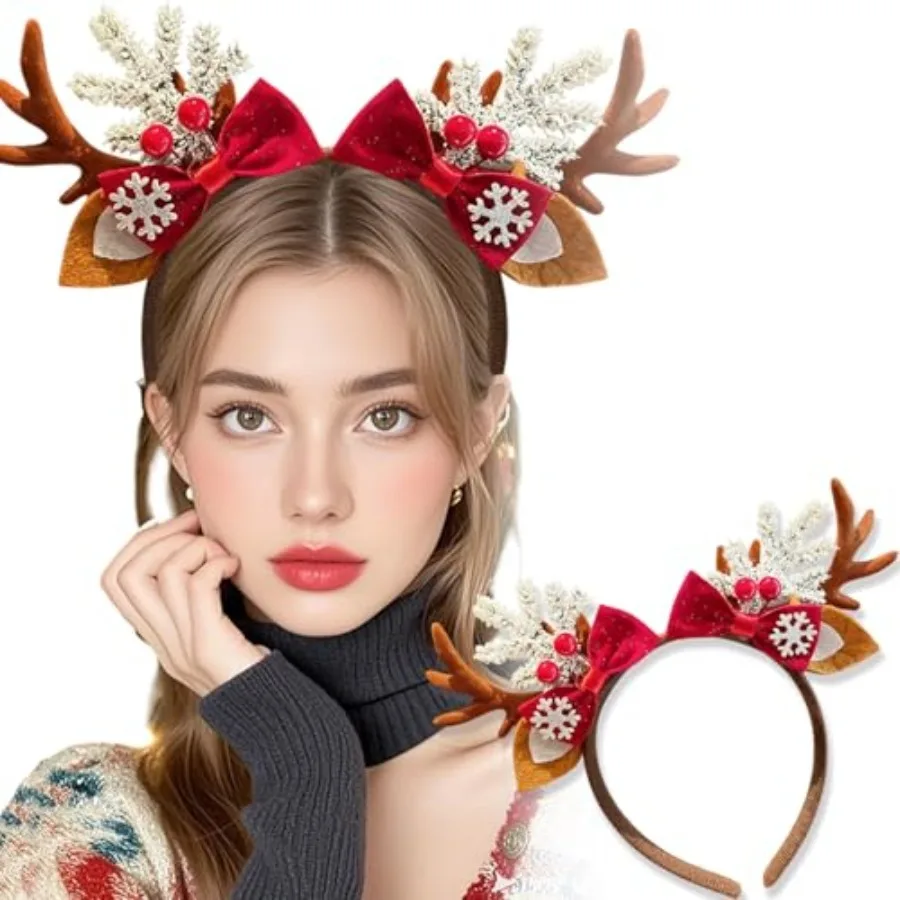 女性用のかわいいクリスマスヘッドバンド、トナカイの鹿の角のヘ - Reindeer Antlers Headband のレビューと価格