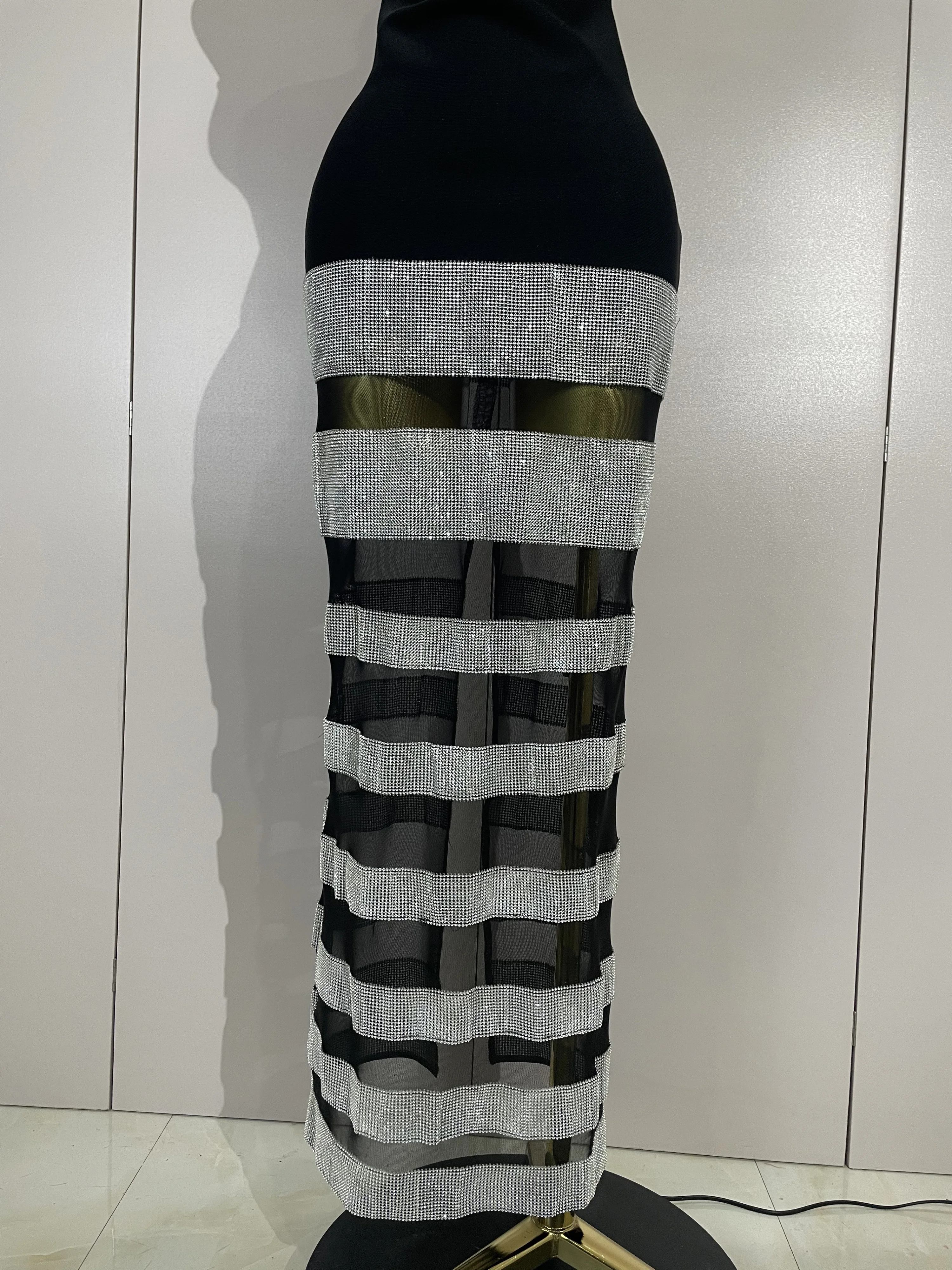 أنيقة لامعة مثير شبكة حمالة Bodycon فساتين طويلة ضمادة النساء نادي عيد ميلاد مساء حفلة سليم المشاهير فساتين الضيوف #6