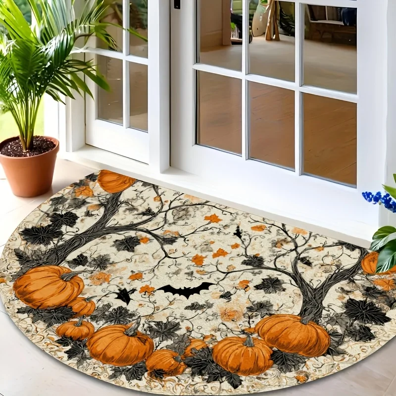Gothic Vampire Half Round Doormat Red Moon Bat Castle Semicircle Carpet For Punk Rock Bedroom Front Door Welcome Floor Mat