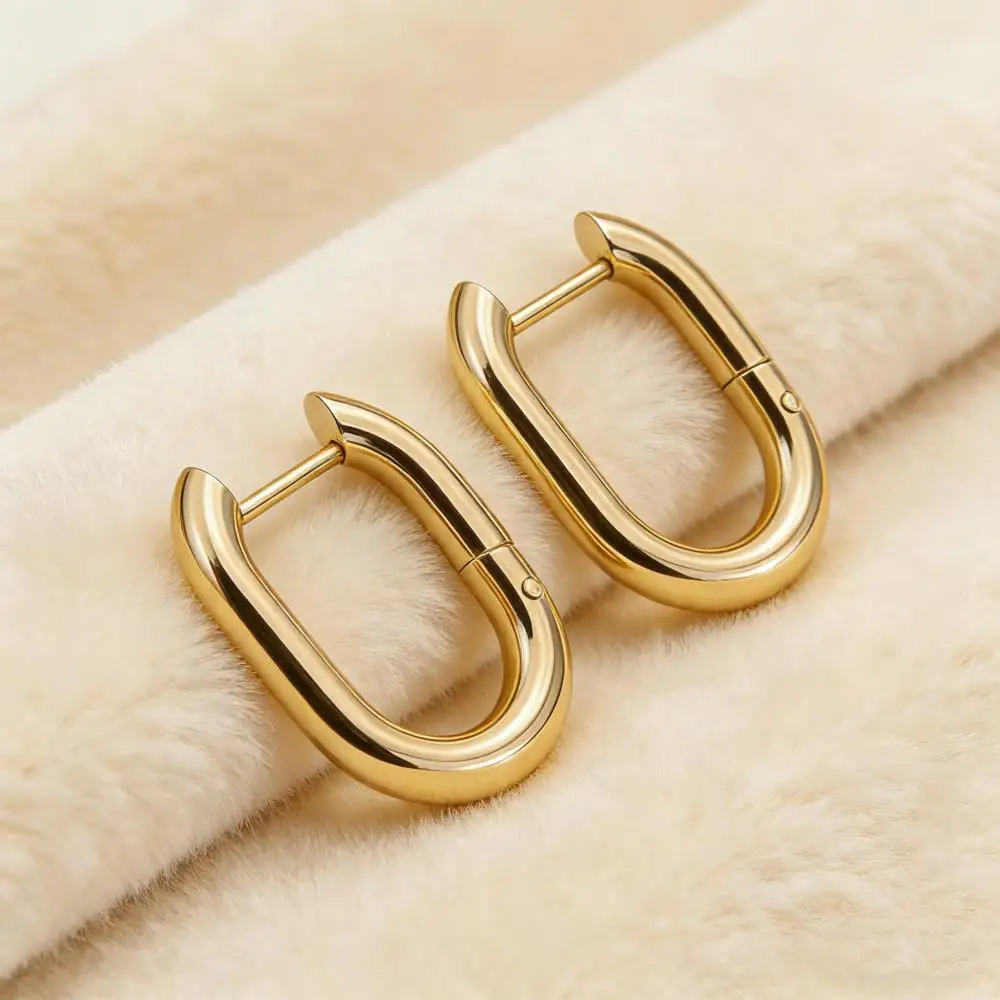 Ins U Shaped Stainless Steel Hoop Earrings For Women Men Simple Gold Color Female Male Wedding Stacking Small Ear Buckle Jewelry