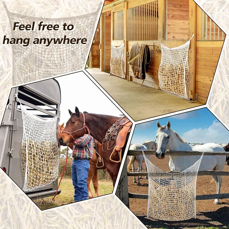 Imagem -03 - Slow Feed Hay Feeder Net Bolsas Branco 35x3 Polegada Adequado para Cavalos Cabra Stall Trailer Horse Feeding Supplies Durável Pcs