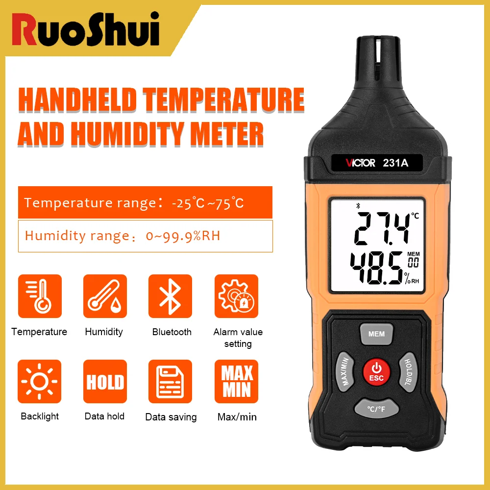 

Victor 231/231A Temperature Humidity Meter With Bluetooth Function -25°C-75°C 0-99.9%RH Handheld Smart Temperature Sensor