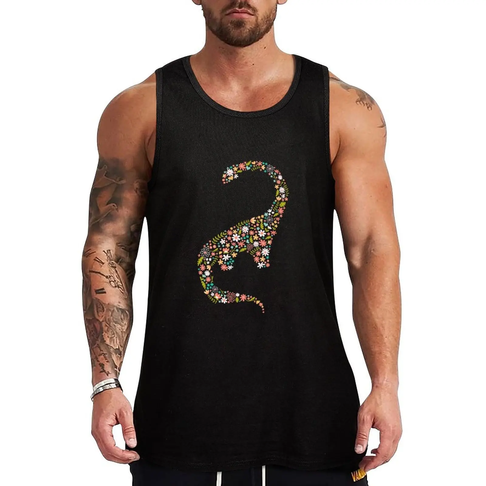 Floral Brontosaurus in Pink Tank Top Street Print Tank Top Casual Graphic Sleeveless Tee