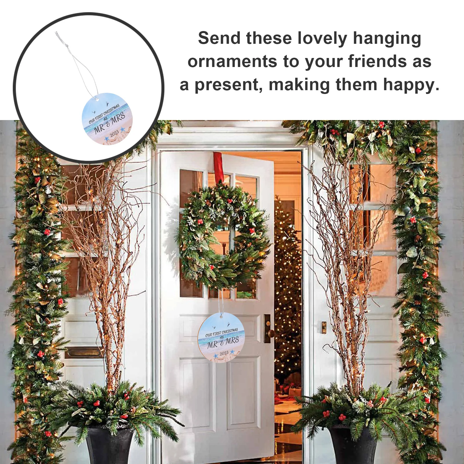 

Christmas Married Ornament Wooden Hanging Decor for Tree Fireplace Shelf Holiday Party Decoration Xmas Wedding Wood Sign