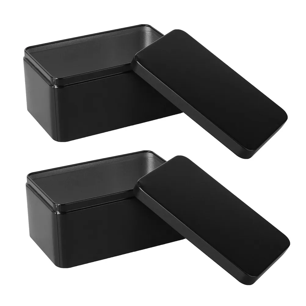 2Pcs Rectangular Metal Tin Box with Tight Seal Lid for Tea Coffee Candies Storage Space Saving Portable Elegant Kitchen Office