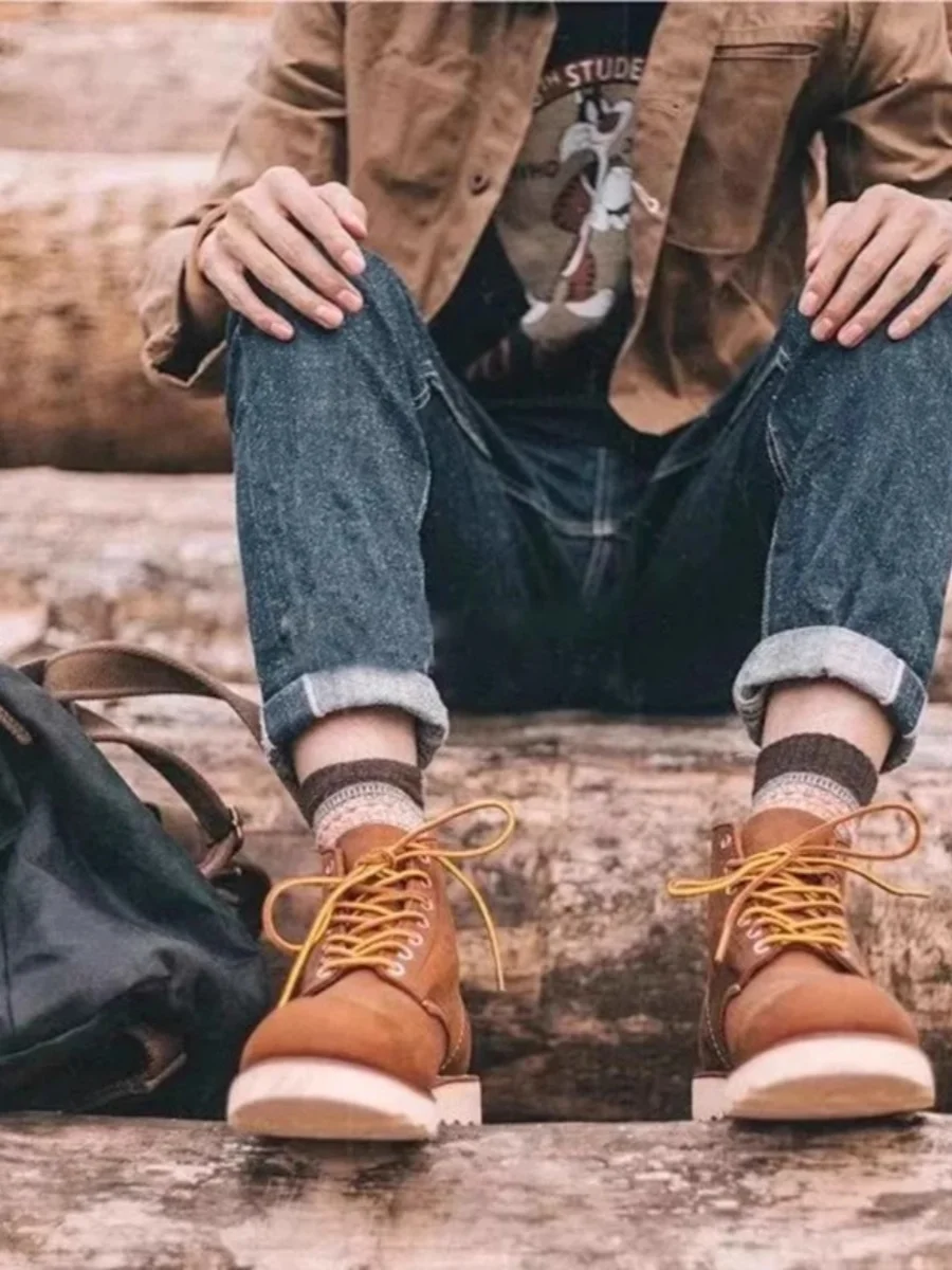 

Rugged American Hardman Style Men's Mid-Calf Work Boots Retro Boots Sporty Casual Shoes Winter Season PU Material