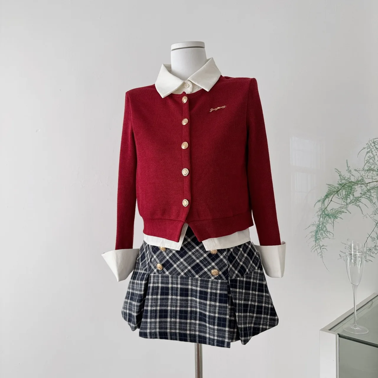 

Милый вязаный кардиган и клетчатая юбка, комплект женской одежды на осень-зиму, Новое поступление, одежда Aosphere orm Sle