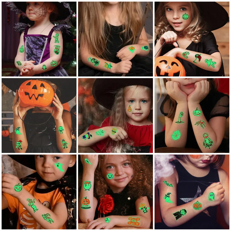 10 Vellen Lichtgevende Tattoo Anime Stickers Speelgoed Kinderen Body Art Tijdelijke Fake Tattoos Waterdichte Cartoon Eenhoorn Dier Zeemeermin