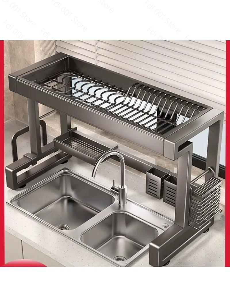 2026 New Dish Drying Rack Kitchen Over The Sink Dish Drain Rack Utensil Holder Sink Stainless Steel Matt Black