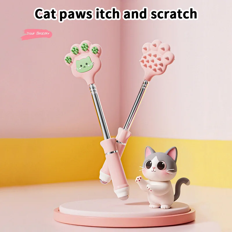 Gratte-pattes de chat en acier inoxydable, outil télescopique extensible pour le dos avec boule magnétique, Massage pour chats démangeaisons