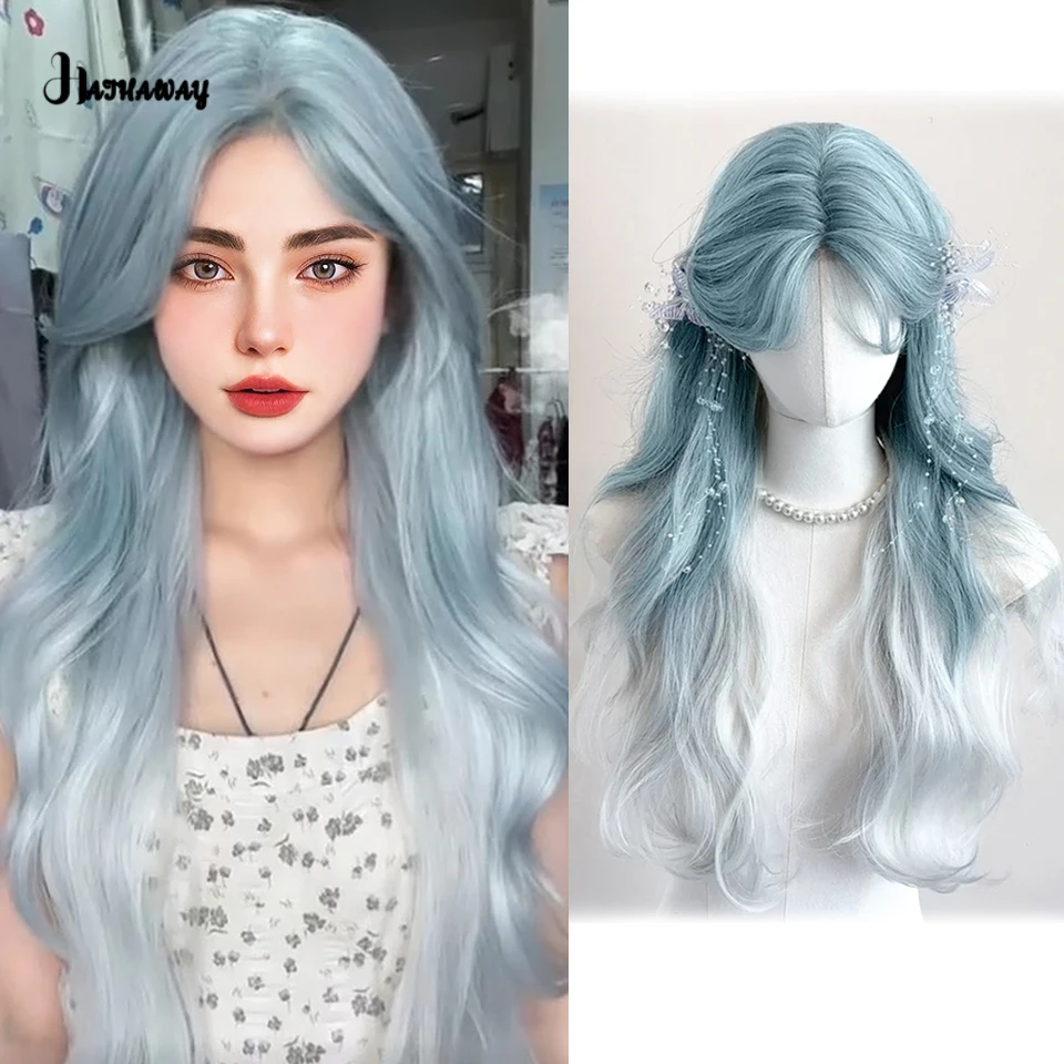 

Synthetic Wig Female Mint Green Sea Salt Glacier Blue Gradient Long Hair Lolita Wool Curly Hair Cosplay Full Head Daily Wear Wig