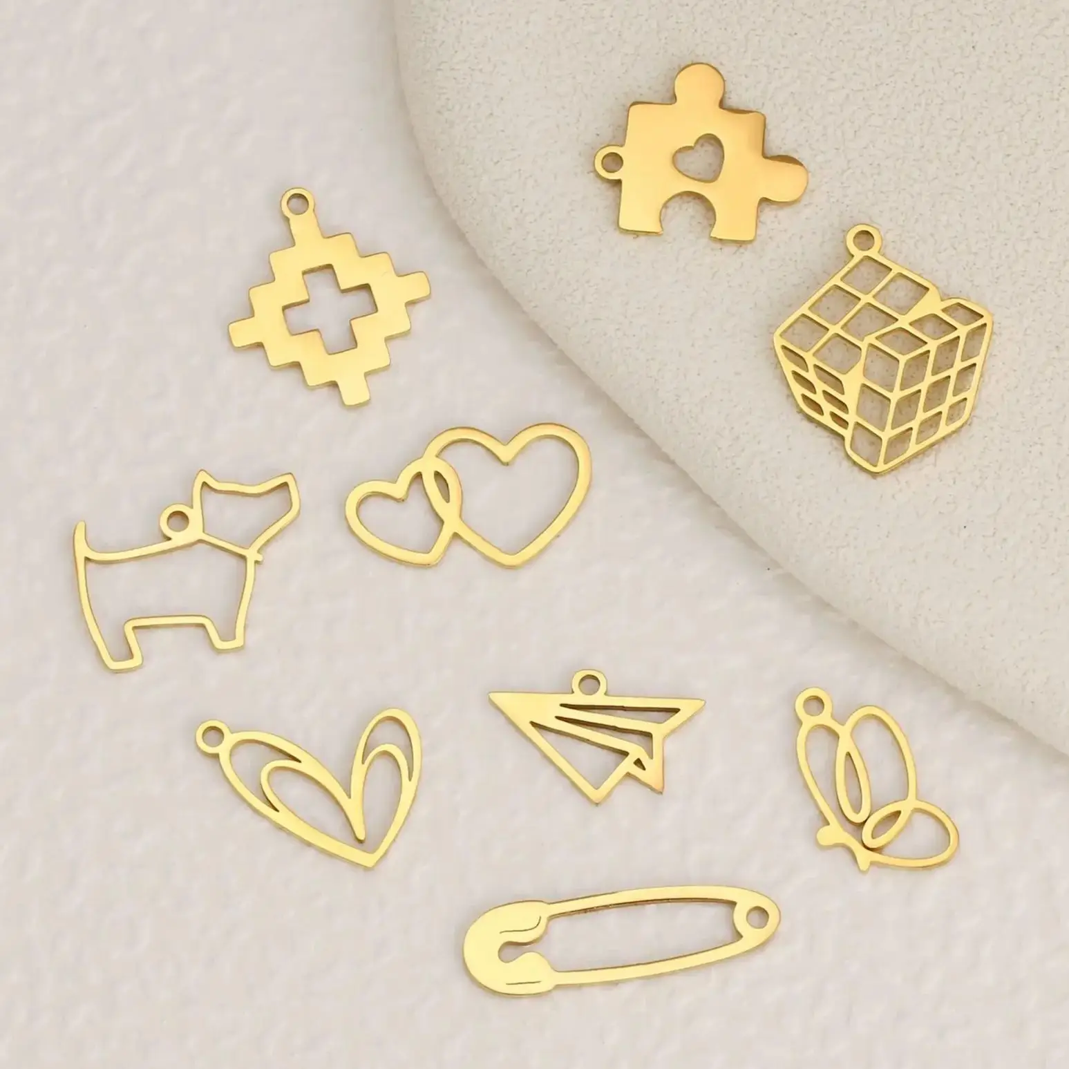 5Pcs Magic Cube /Flower/Heart/Animal Charms Stainless Steel Hollow Geometry Pendant DIY Earrings Necklace Jewelry Making Finding