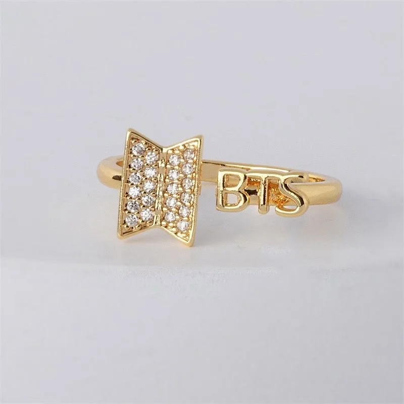 Women Bow Rhinestone Open Ring Adjustable Gold Plated Cubic Zirconia Finger Ring Fashion Jewelry Gift for Girls Daily Party Wear