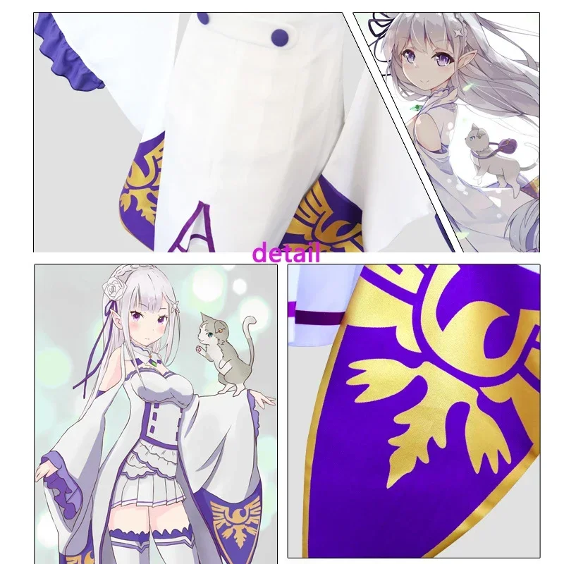 ชุดผู้หญิงชุด Emilia เครื่องแต่งกายอะนิเมะคอสเพลย์ปาร์ตี้ฮาโลวีนเสื้อคลุมวิกผม MN3