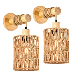 Hemp Rope Design Bedhead Wall Lamp Cylindrical Shaped Wall Light for Bedroom Farmhouse Countryside Decorative Lighting Lampshade