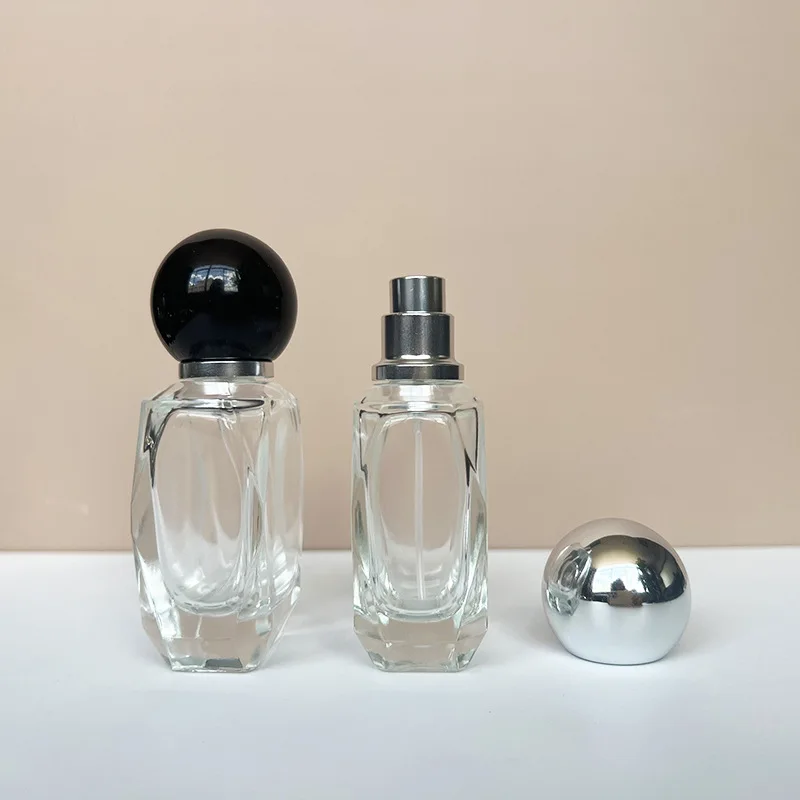 30ml pusta przezroczysta szklana butelka z rozpylaczem czarna srebrna czarna pokrywka kulowa pompa śrubowa atomizuj kosmetyczne butelki perfum wielokrotnego napełniania