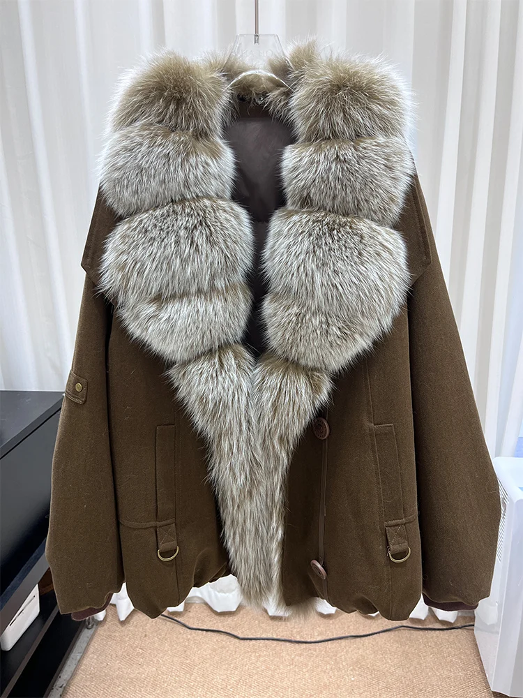 Moda Nuovo Inverno 90% Piumino d'oca Vera pelliccia di volpe Collo di Spessore Caldo Cappotto da donna Piumino Cappotto di lusso di media lunghezza