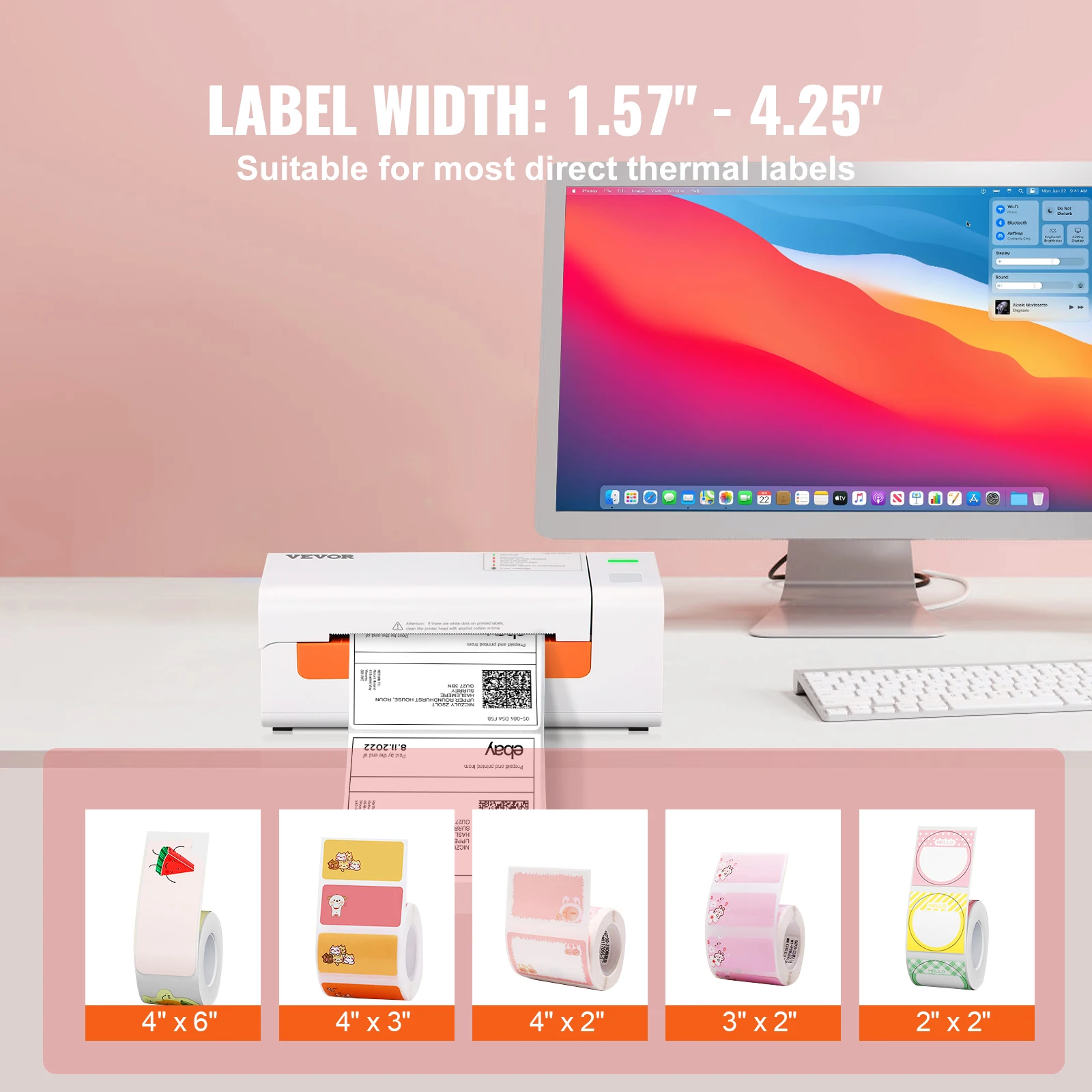 VEVOR Thermal Label Printer Portable Printer 300DPI for 4x6 Mailing Packages Printing w/ Bluetooth & Automatic Label Recognition