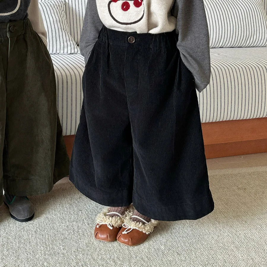 Pants 2026 Spring and Autumn New Children's Clothes Korean Style Boys and Girls Mori Retro Corduroy Nine Minutes Pants