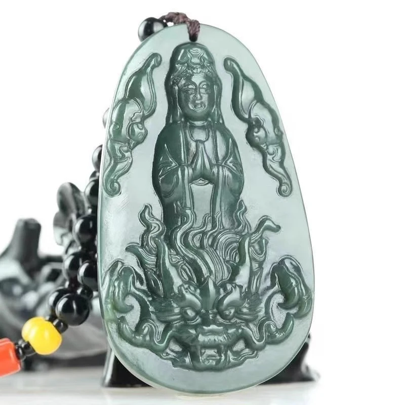 Natural Hotan-riding Guanyin Bodhisattva Jade Pendant Necklace Men and Women