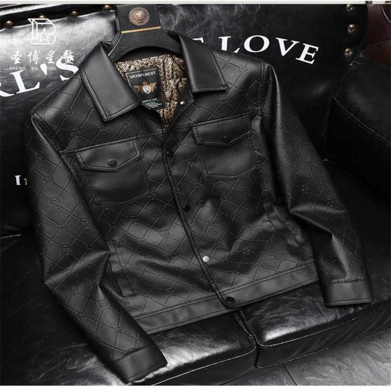 Autumn and Winter Men's Graphene Self-heating Velvet and Thick Leather Jacket