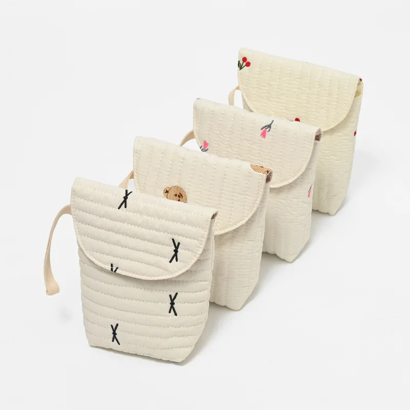 Embroidery Cotton Baby Diaper Bag Washable Mommy Bag Bottle Nipple Nappies Storage Pouch Stroller Hanging Bag