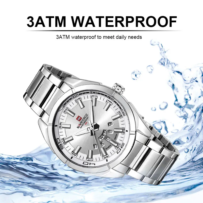 NAVIFORCE Watch Men Fashion Stainless Steel Waterproof Casual Wristwatch Quartz Calendar Sport Military Clock Relogio Masculino