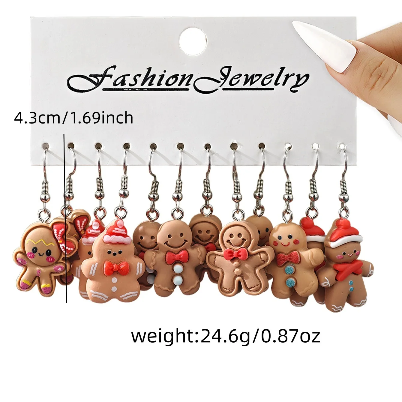 Cartoon-Harz-Ohrringe mit 3D-Keks-Design für Damen, Weihnachtsbaum- und Lebkuchen-Ohrhänger, Neujahrs-Schmuckgeschenk – Detail 7