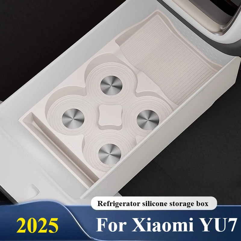 

For Xiaomi YU7 2025 Car Silicone Refrigerator Storage Box Restyling Tray Interior Storage Decoration Accessories