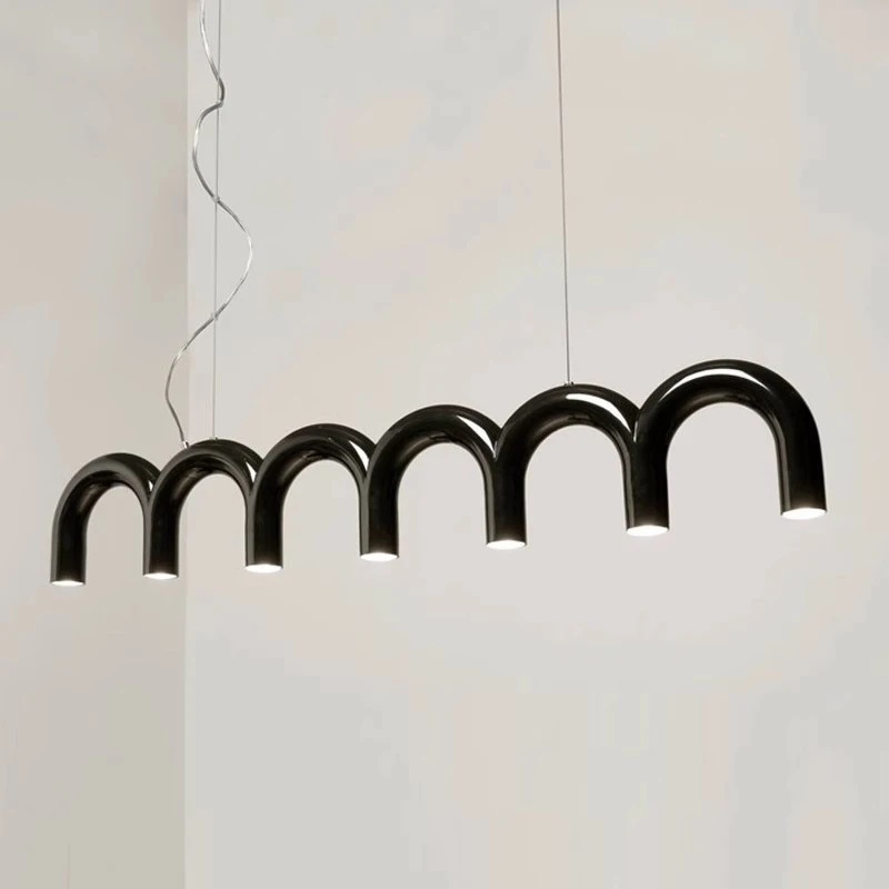 Lámpara de araña minimalista en forma de U para restaurante, candelabro nórdico moderno para sala de estar, cafetería, bar, estilo crema