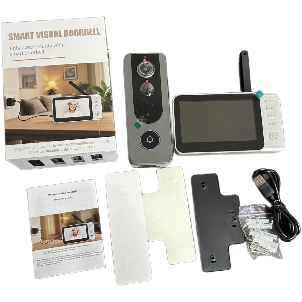 Visual Doorbell with 4.3 Inch Display Panel 115 Degree Lens and For NIGHT Vision for Day and For NIGHT Front Door Monitoring